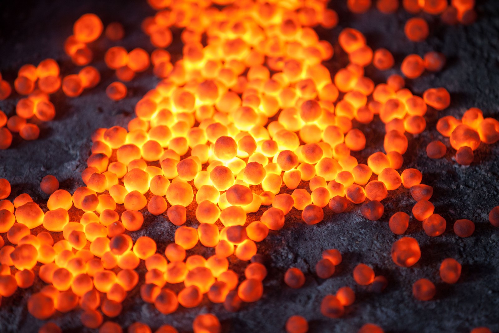 Iron ore pellets photographed at Ferrexpo